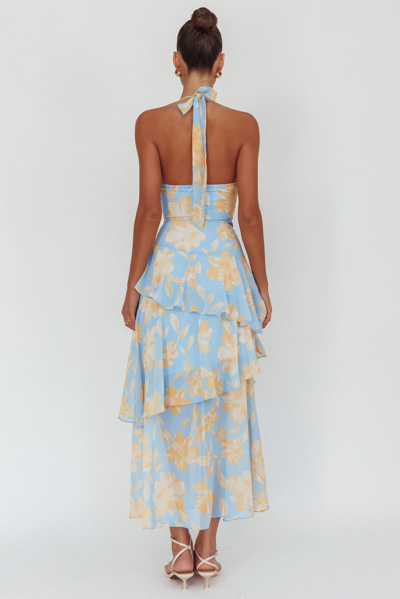 Aura Points Halterneck Cut-Out Maxi Dress Floral Blue