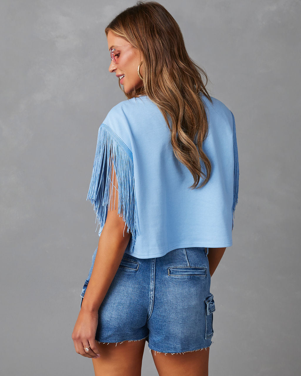 Cowgirl Short Sleeve Fringe Crop Top