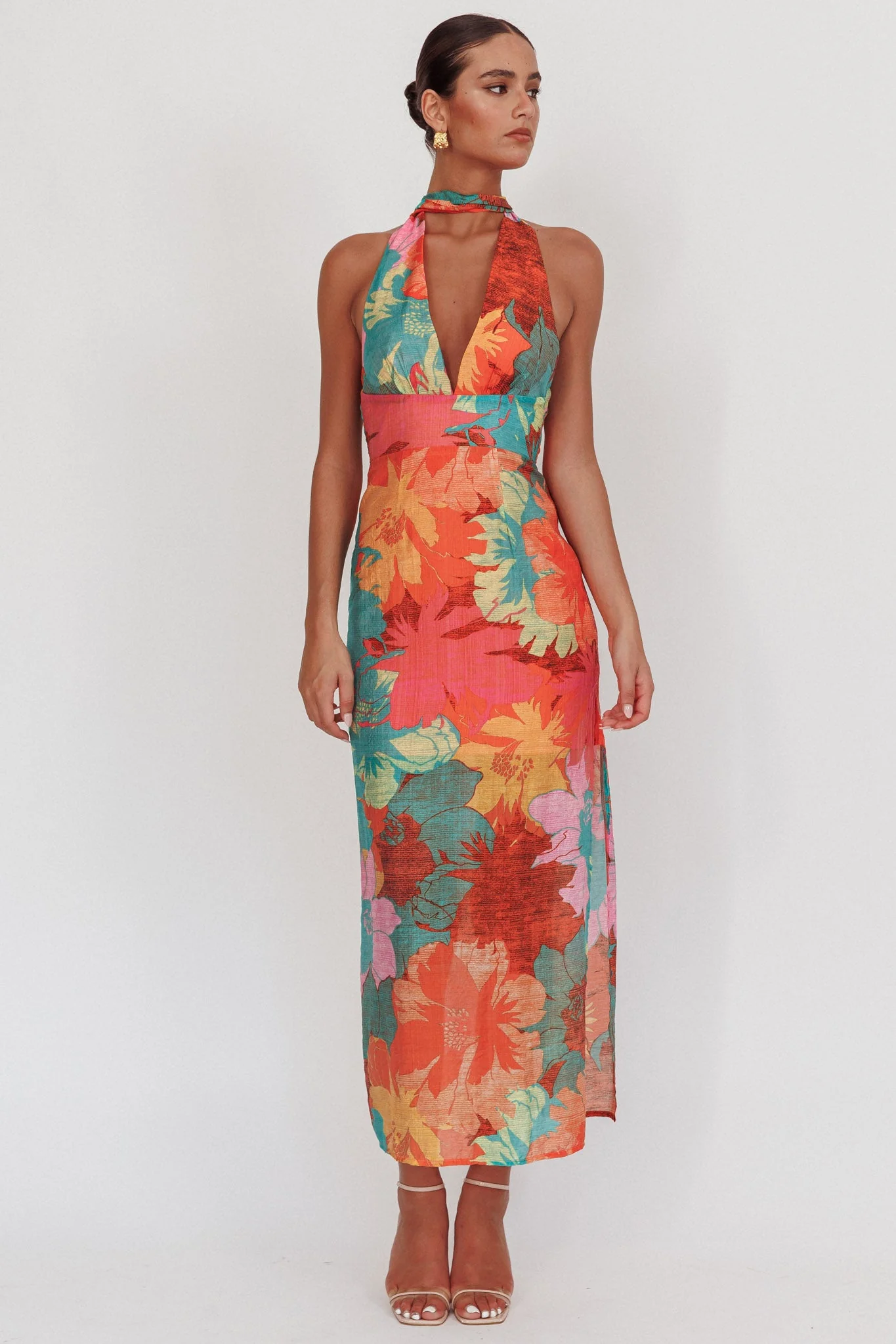 Cipriana Backless Halter Maxi Dress Floral Pink