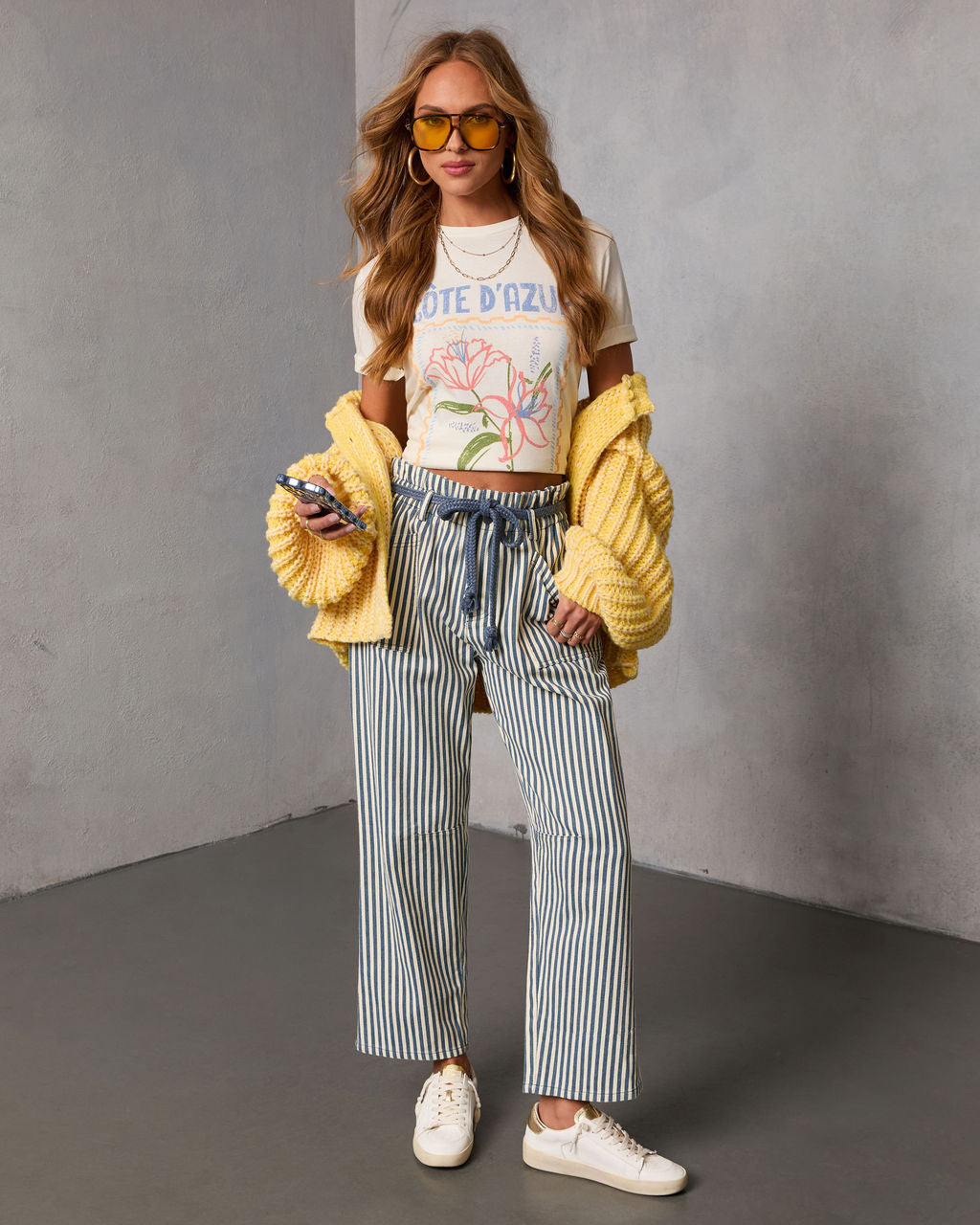 Duah Rigid Straight Leg Pinstripe Waist Tie Jeans