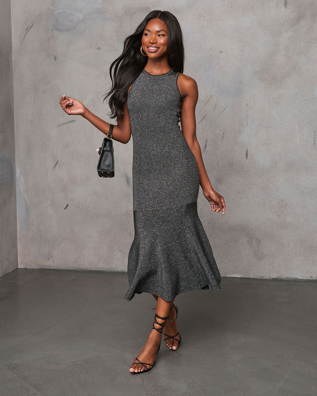 Allira Knit Metallic Mermaid Midi Dress