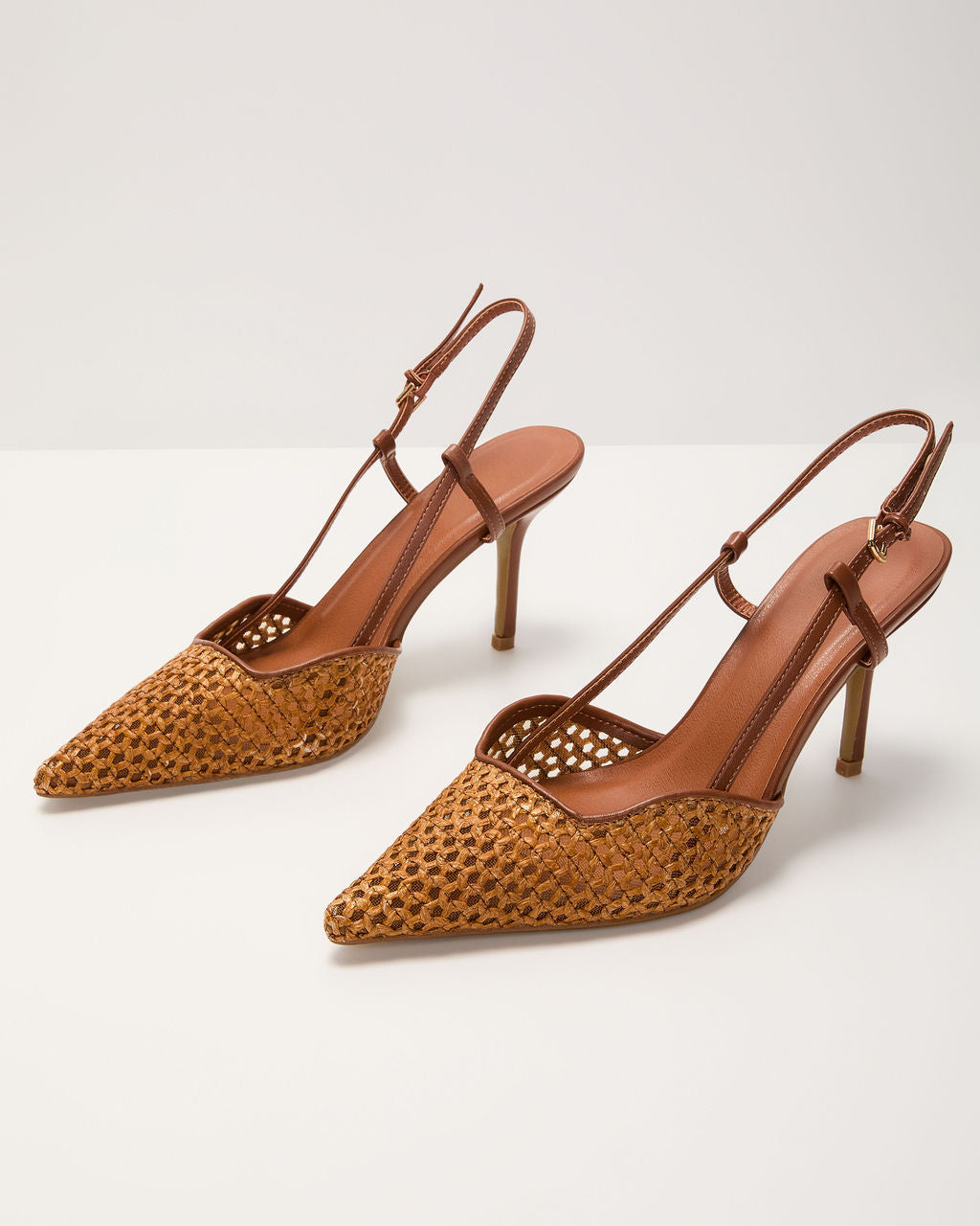 Sunny Sole Woven Raffia Slingback Heels