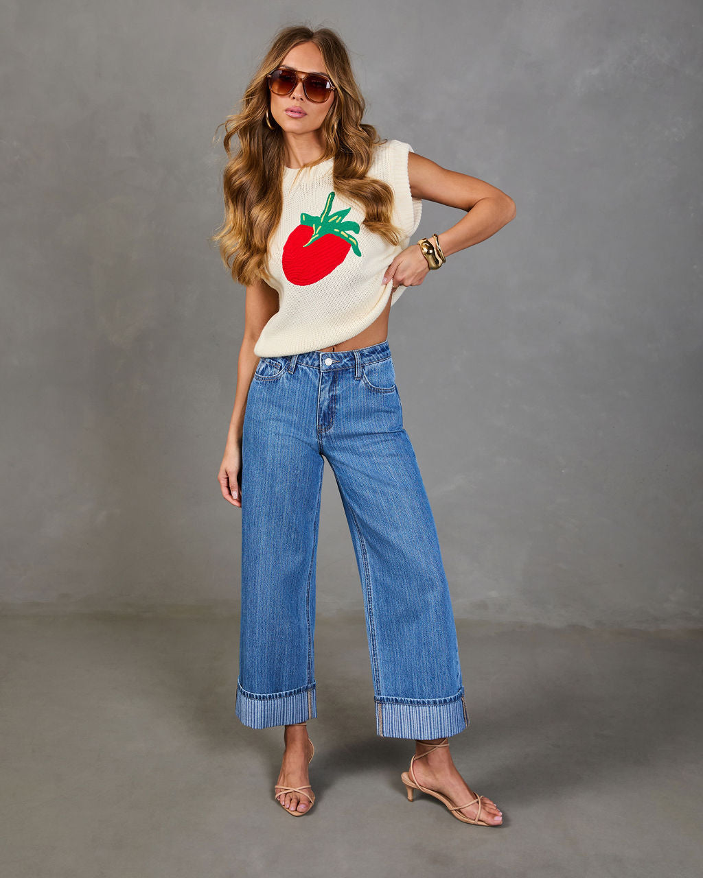 Ladena Rigid High Rise Wide Leg Cuffed Jeans