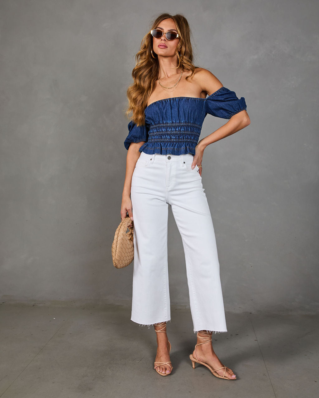 Saray Smocked Denim Top