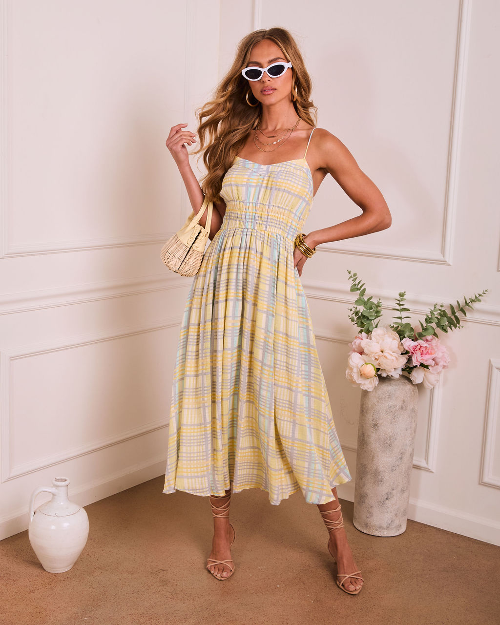 Misty Aura Plaid Midi Dress