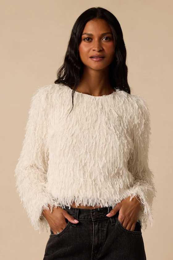 Gracelynn Ivory Fuzzy Long Sleeve Top
