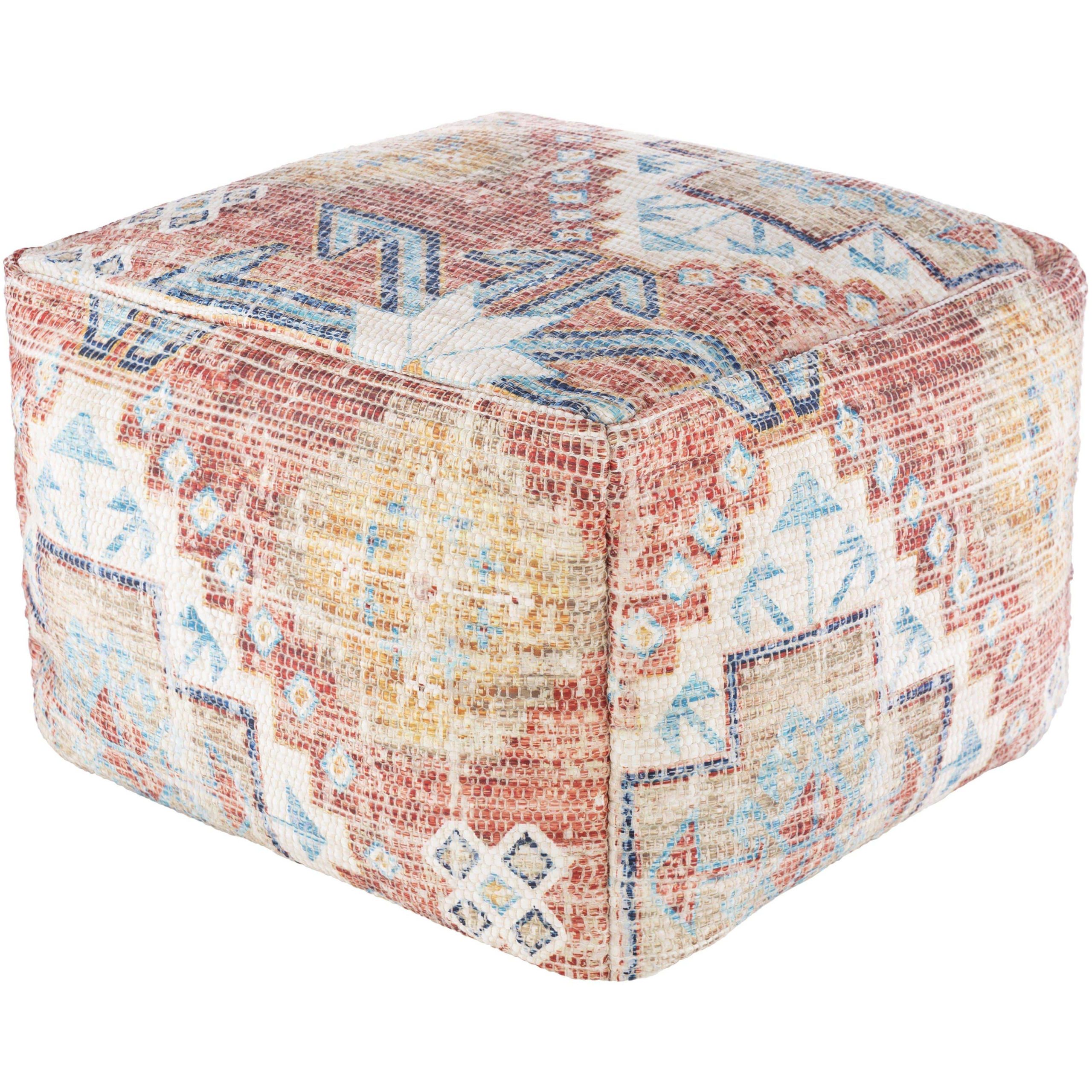 Dawson Red & Blue Square Pouf