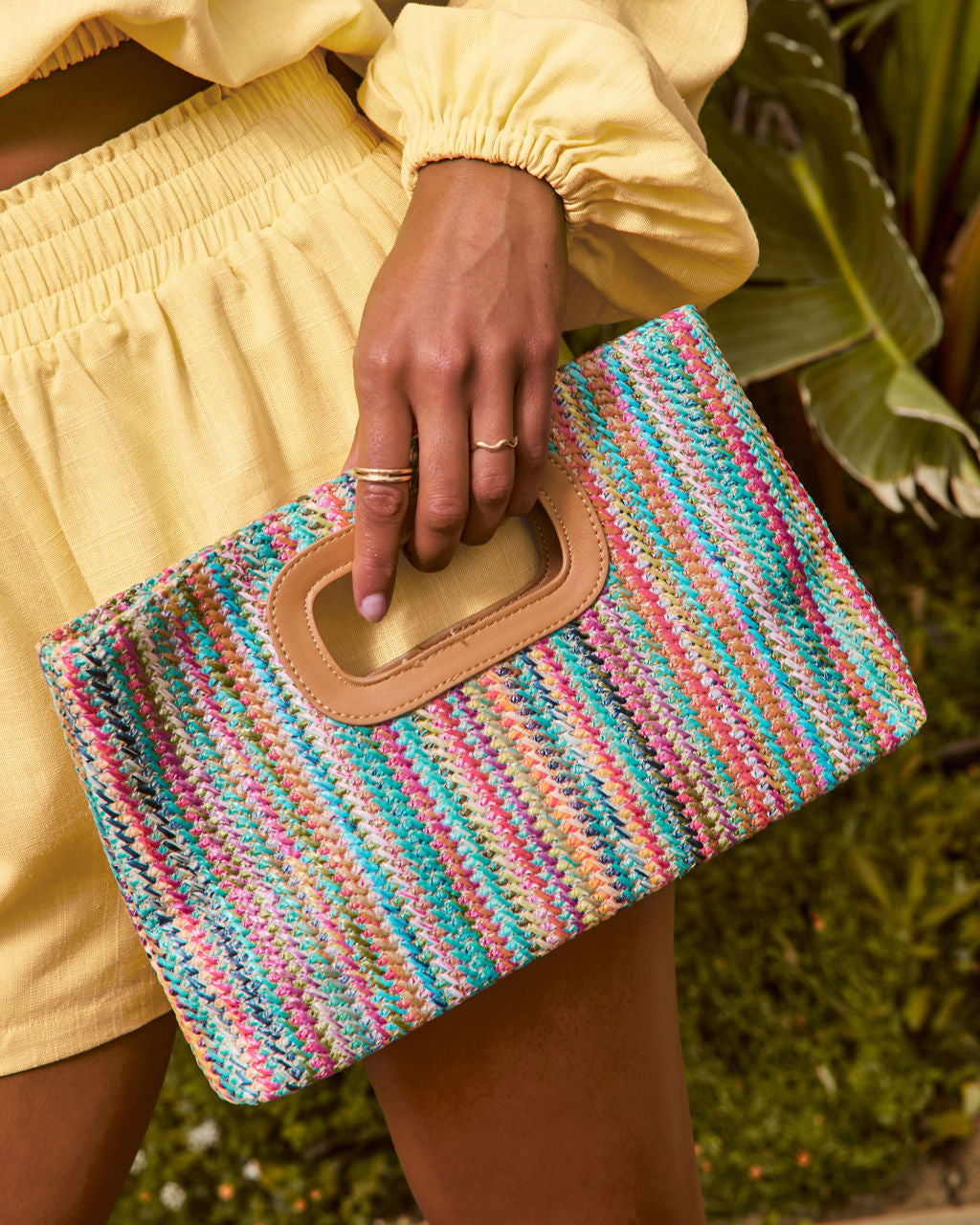 Shelia Multicolor Striped Straw Clutch