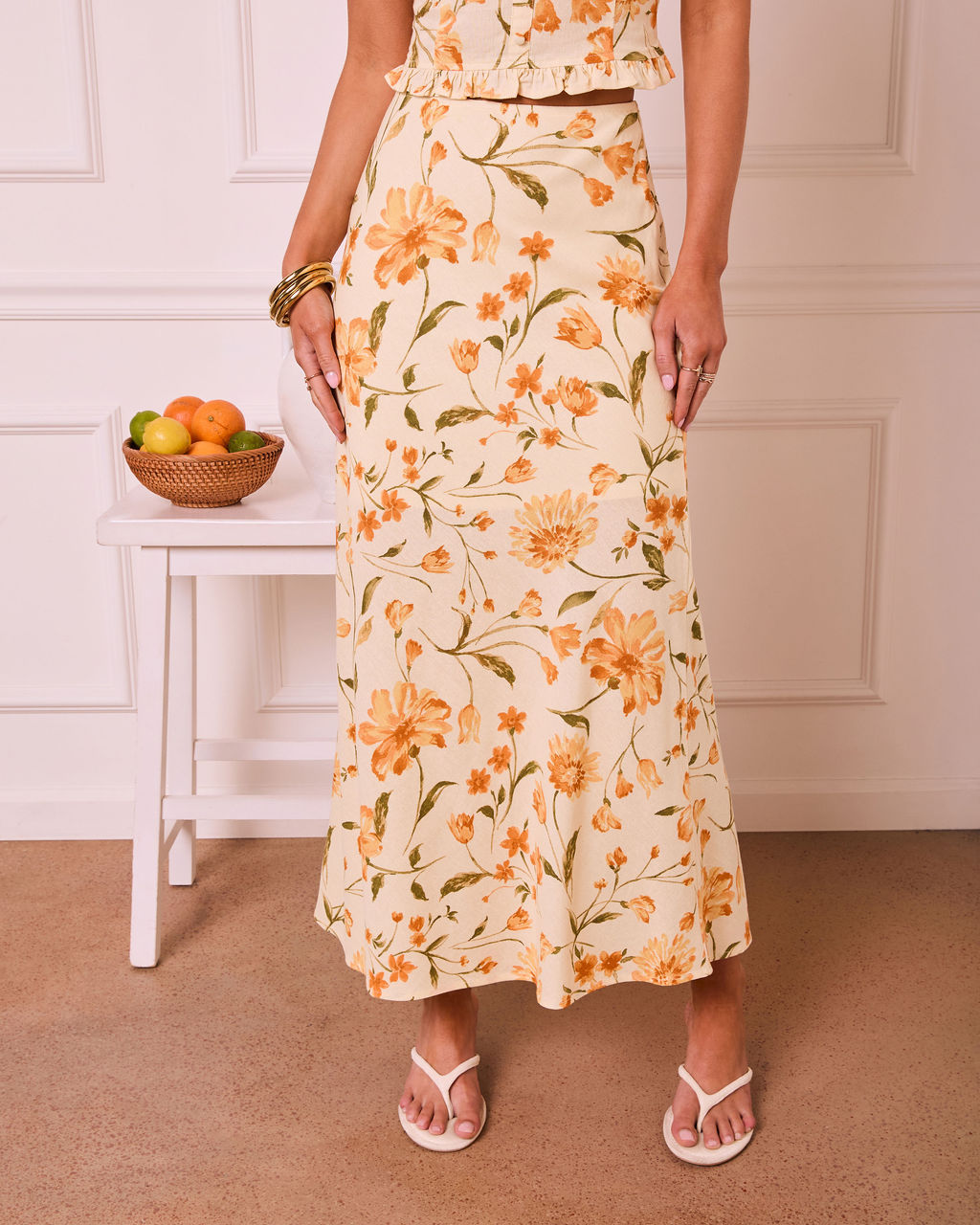 Veloura Floral Linen Maxi Skirt