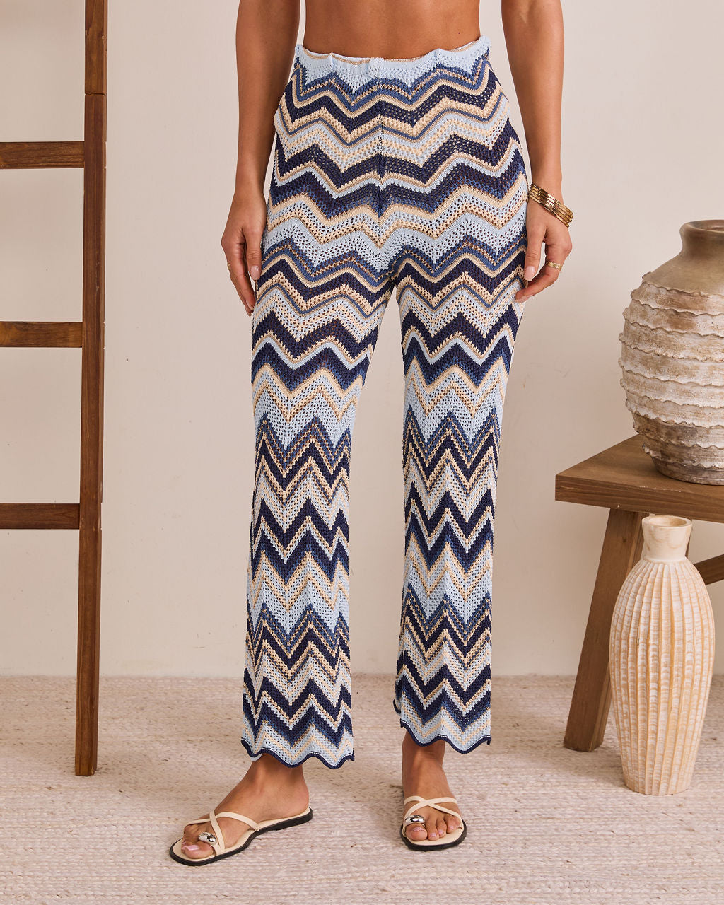 Easy Resort Relaxed Abstract Open Knit Drawstring Pant