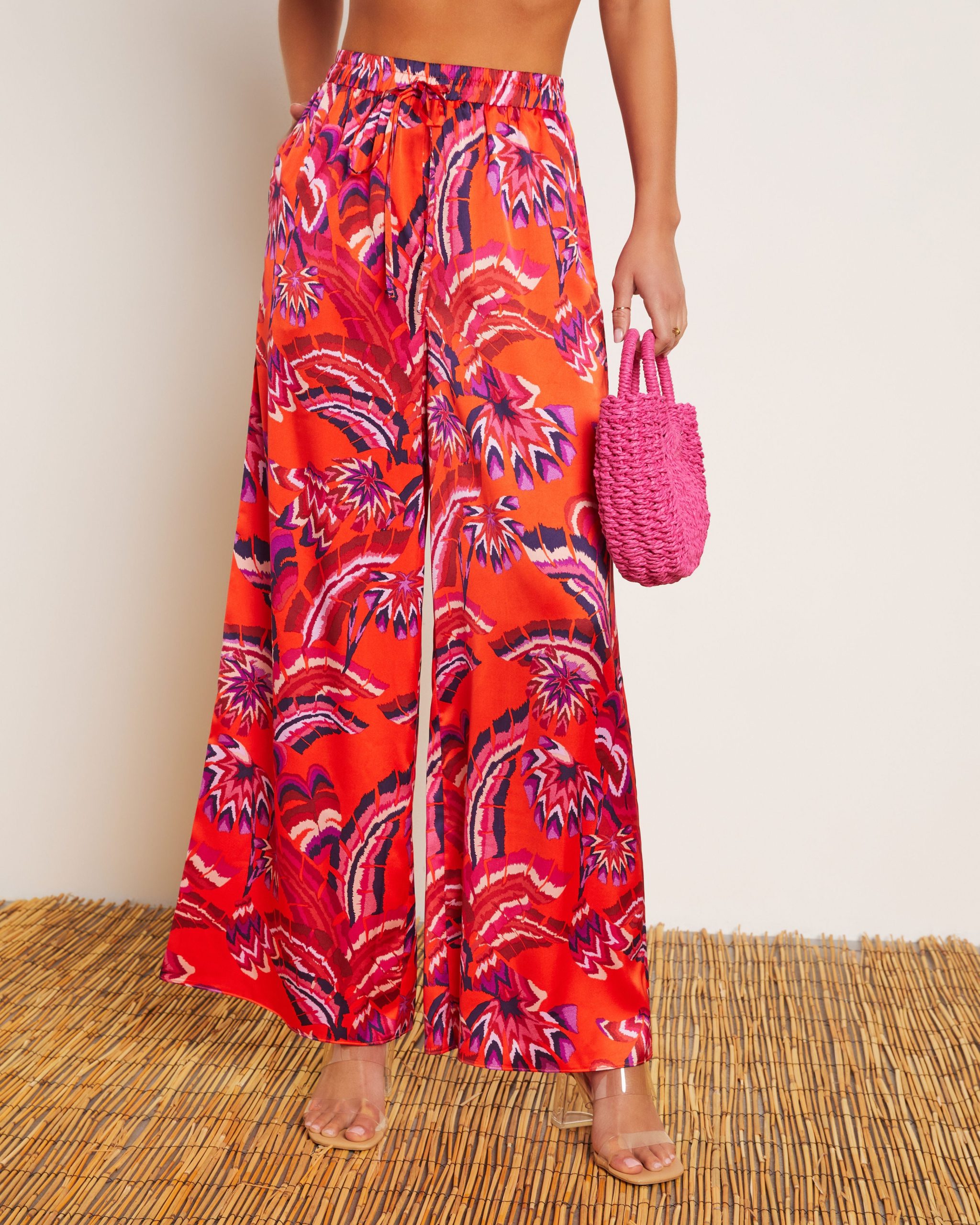 Azra Tropical Pocketed Wide Leg Drawstring Pant