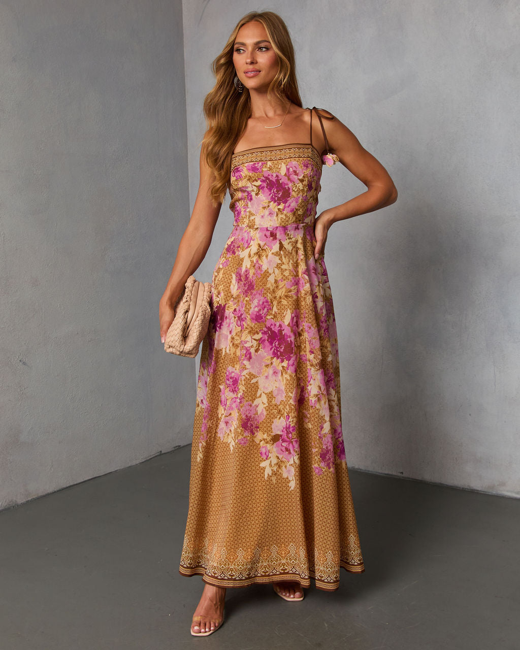 Solienne Printed Fit and Flare Maxi Dress