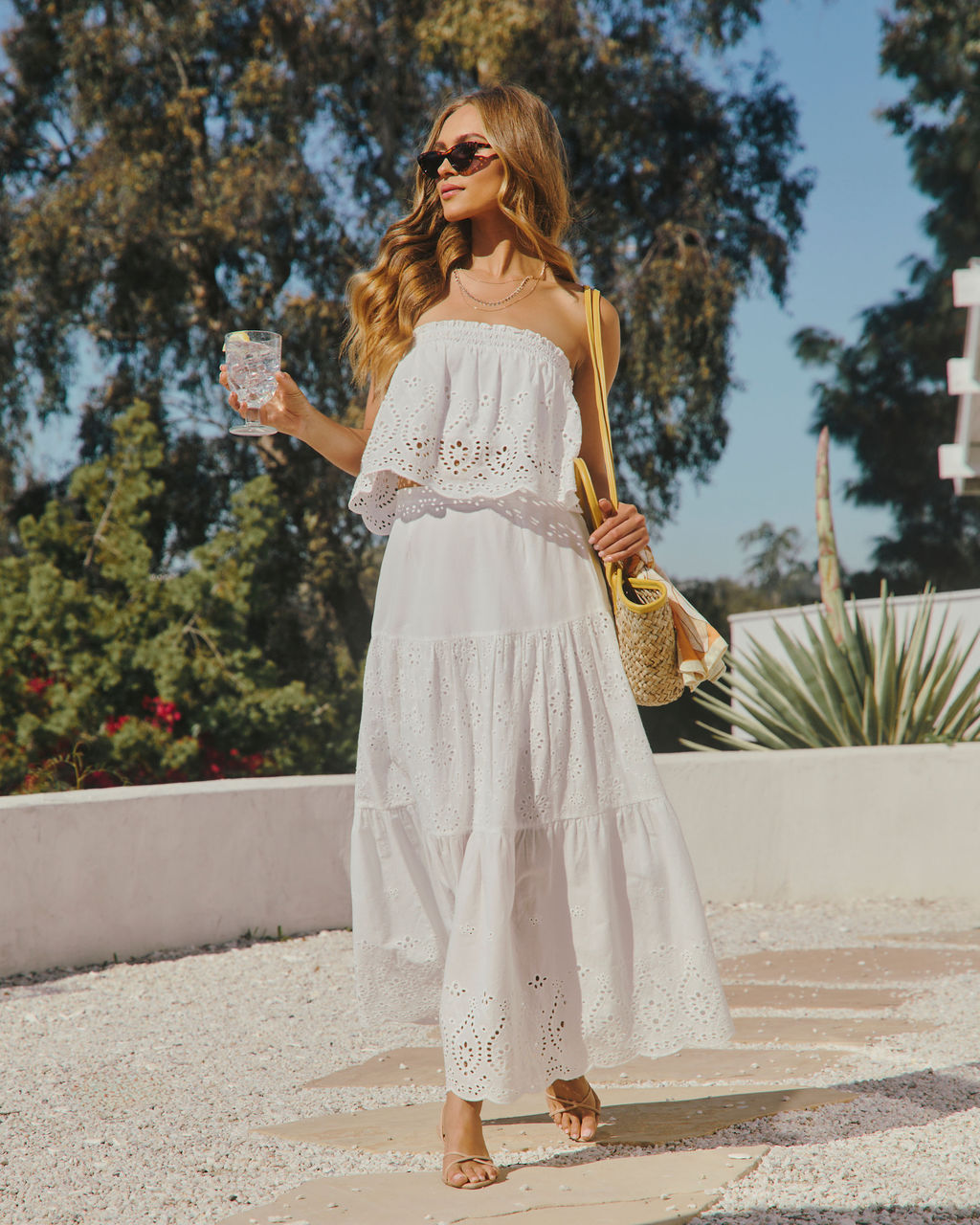 Santorini Breeze Strapless Eyelet Crop Top