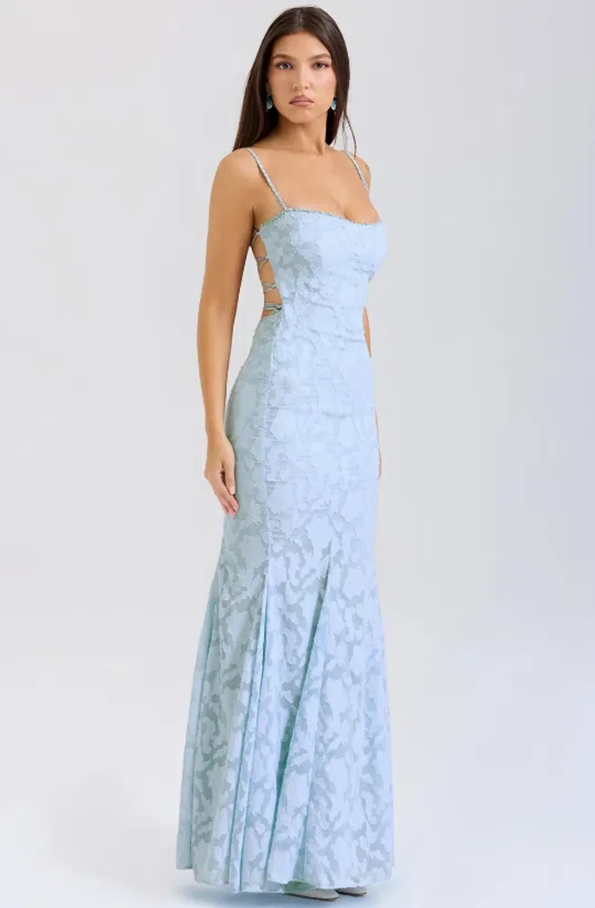 Joan-B Back Lacing Floral Jacquard Dress