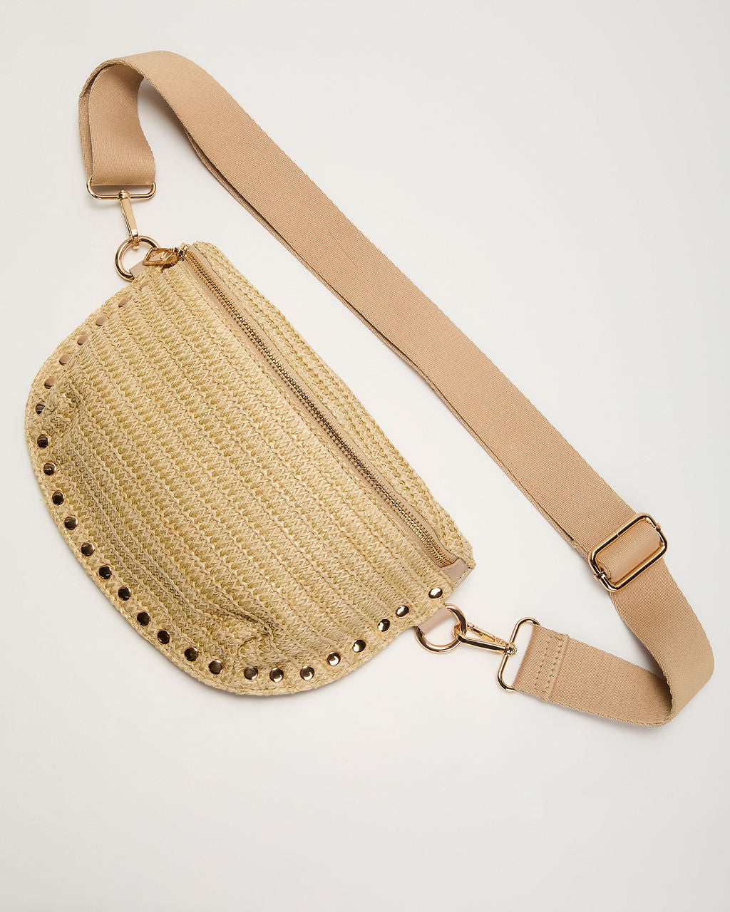 Emberly Studded Straw Belt Bag
