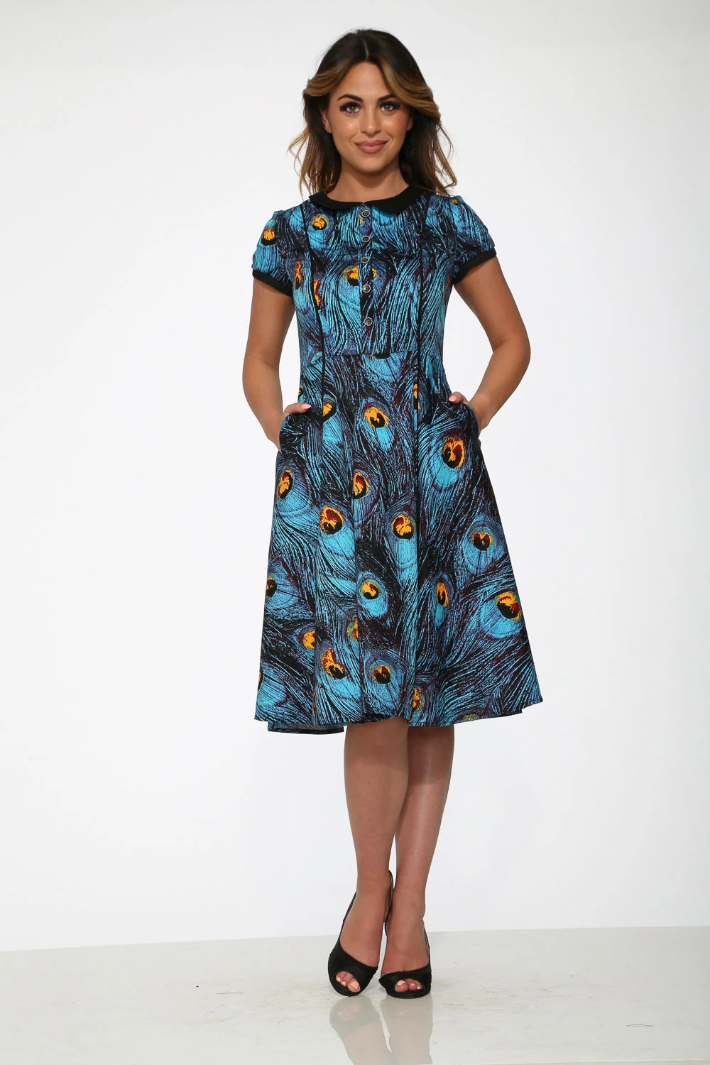 Blue Peacock Swing Dress