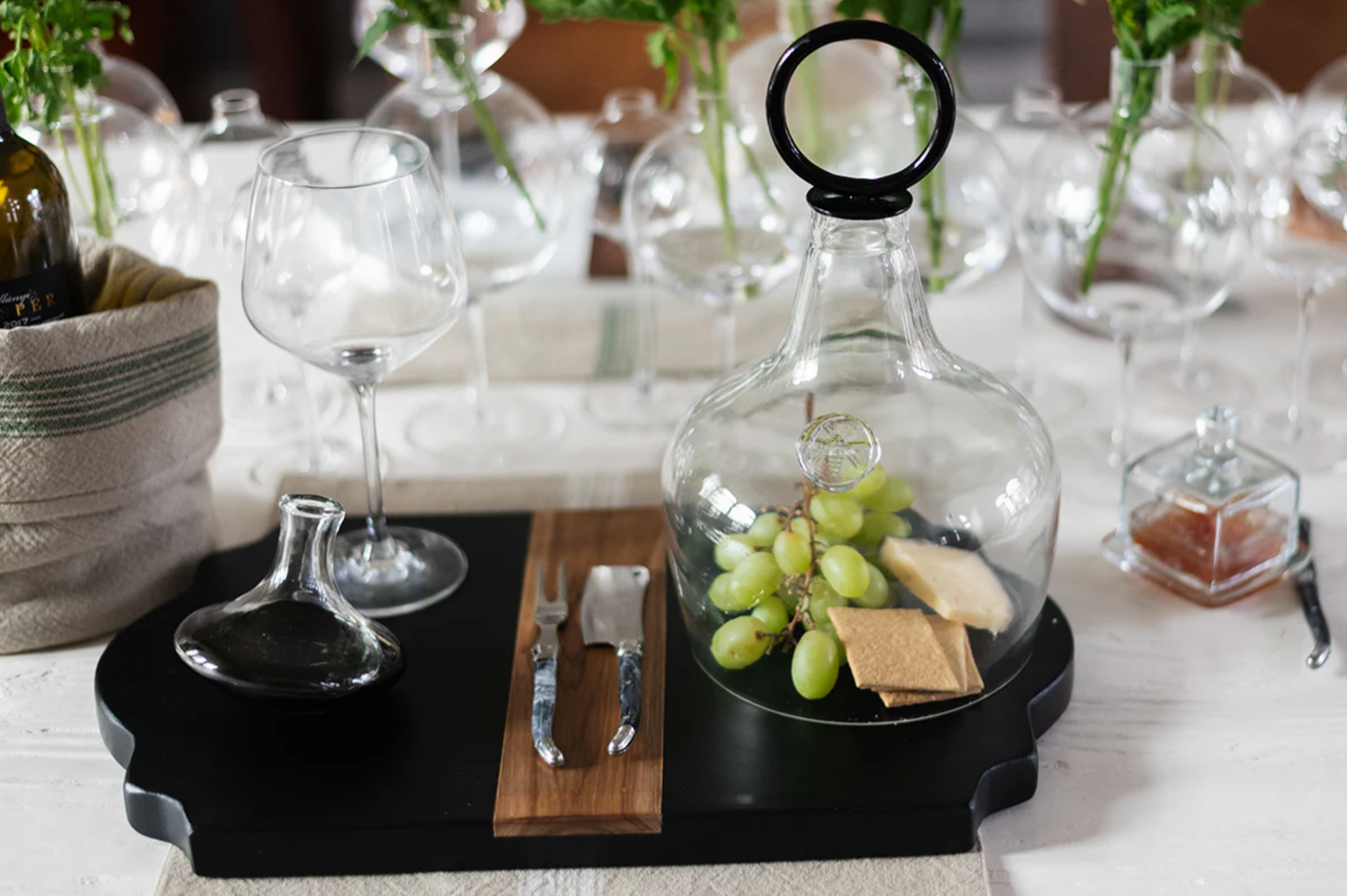 Small Glass Cloche Food Cover, Black Ring Handle