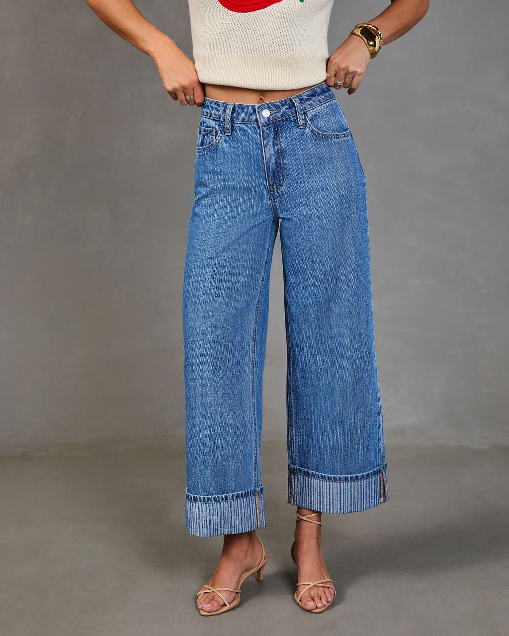 Ladena Rigid High Rise Wide Leg Cuffed Jeans