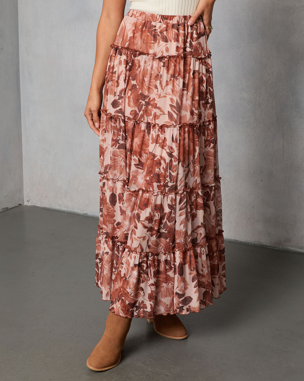 Gypsy Petal Printed Tiered Maxi Skirt