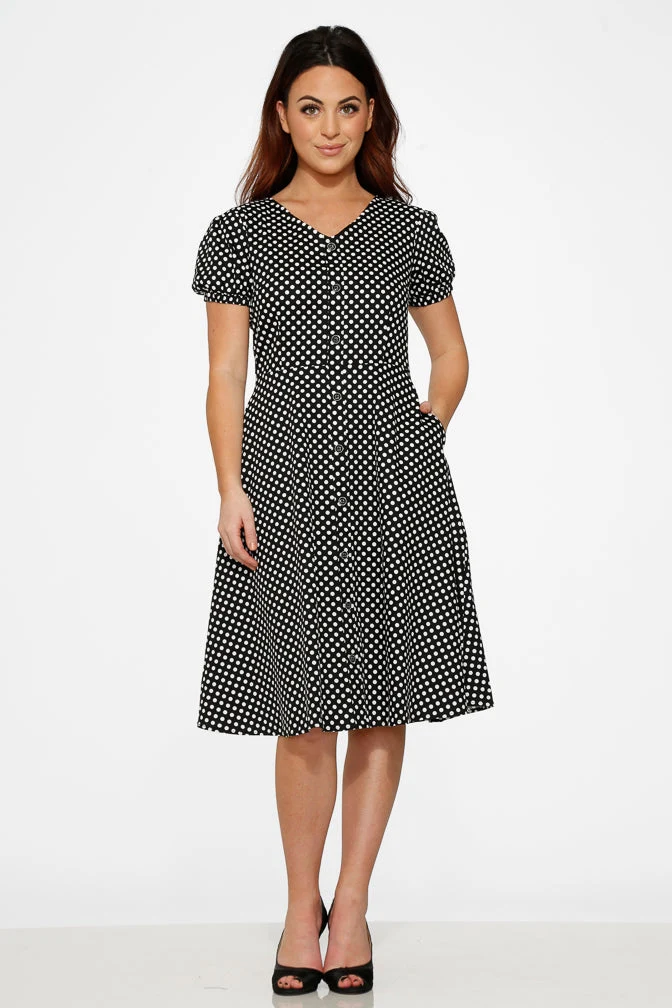 Dolly Dotty Swing Dress in Black