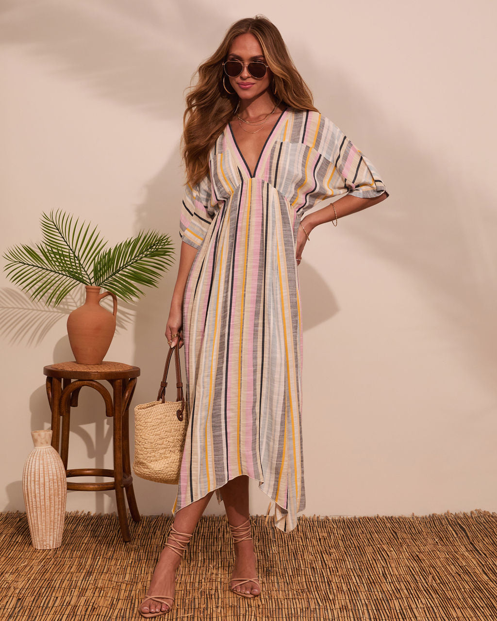 At Beachside Flowy Linen Midi Dress