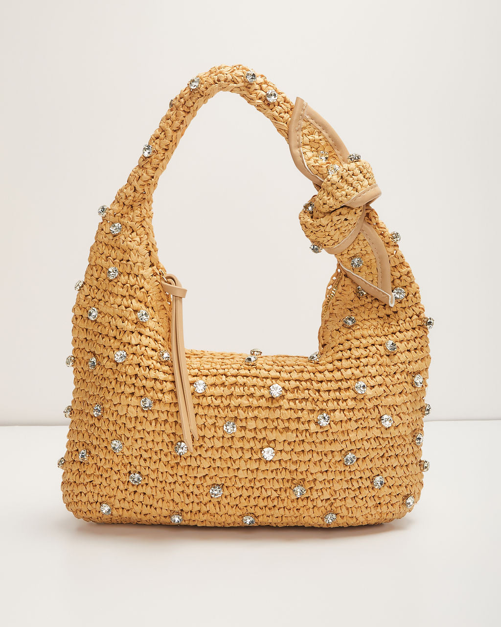 Crystal Cove Rhinestone Embellished Raffia Satchel
