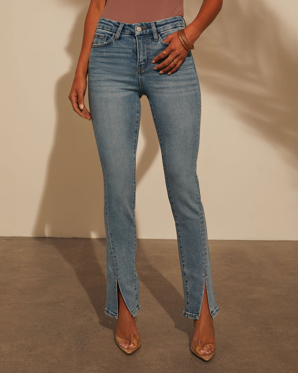 Jennings Super Stretch High Rise Slim Leg Split Hem Jeans