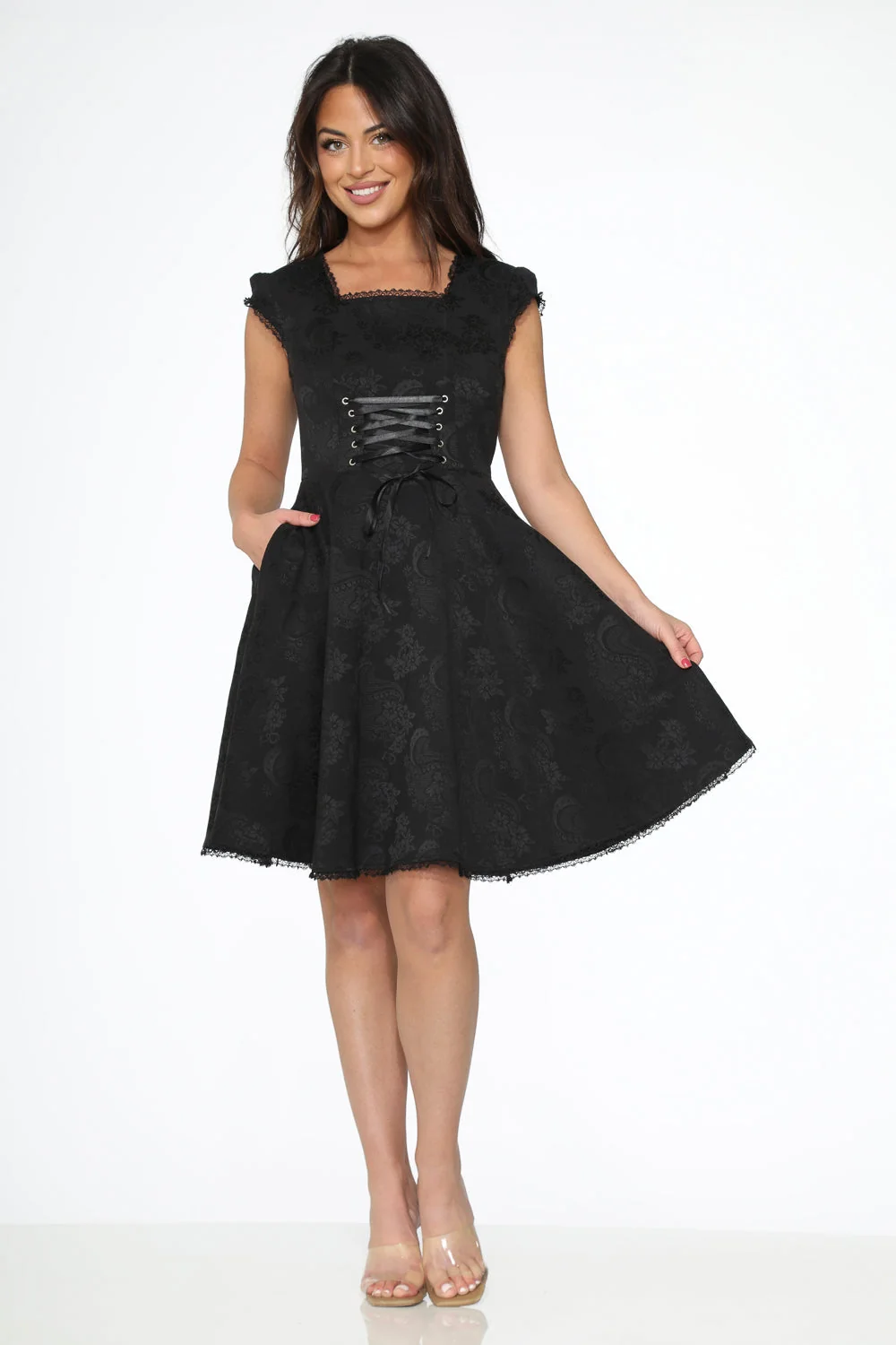 Black Brocade Gothic Swing Dress