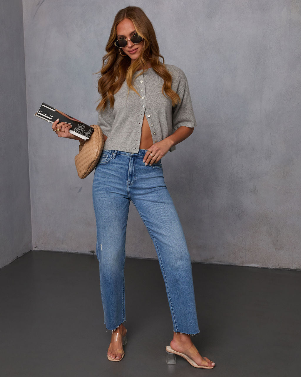 Mikal Super Stretch Frayed High Rise Cropped Jeans
