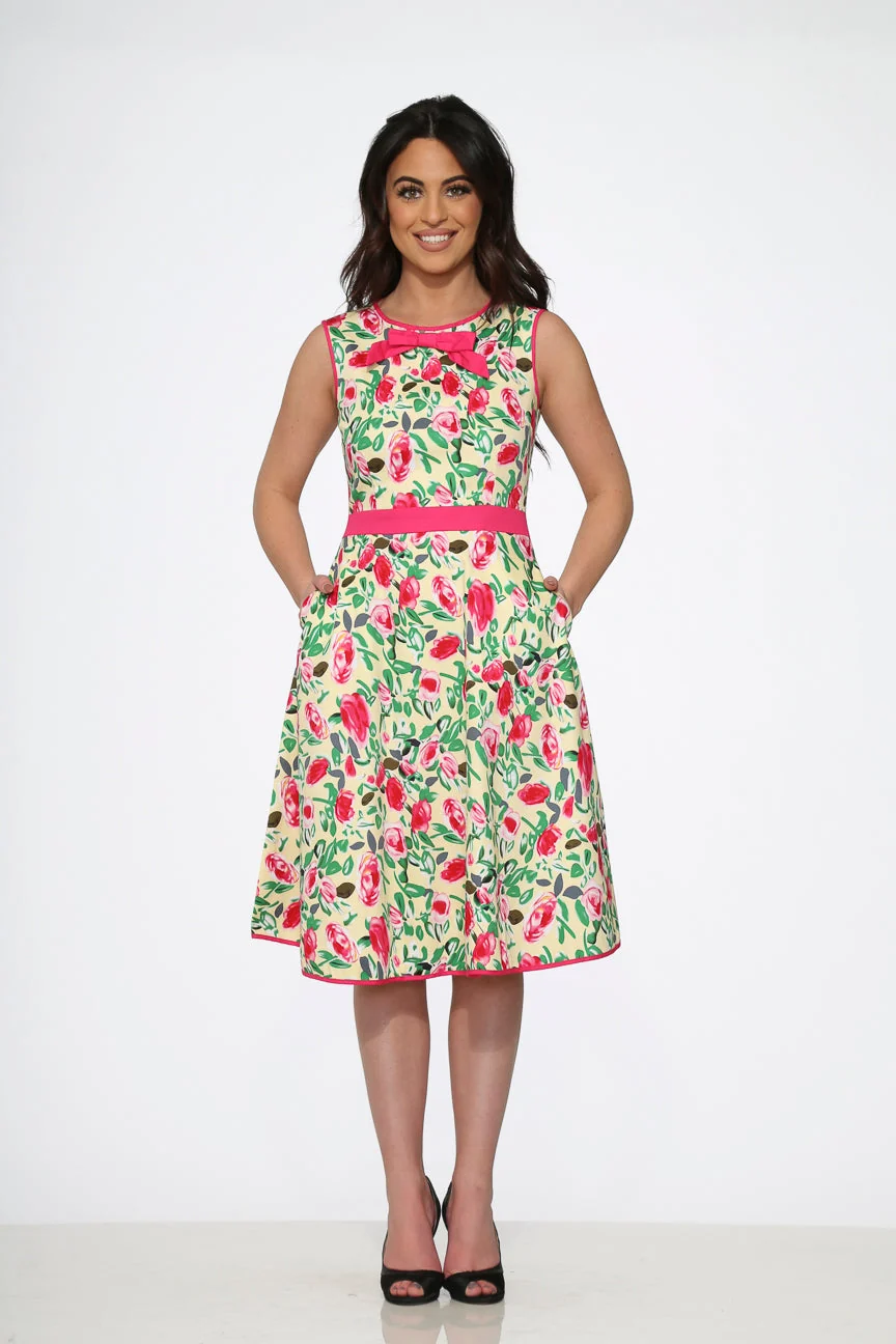 Yellow and Red Rose Swing Dress