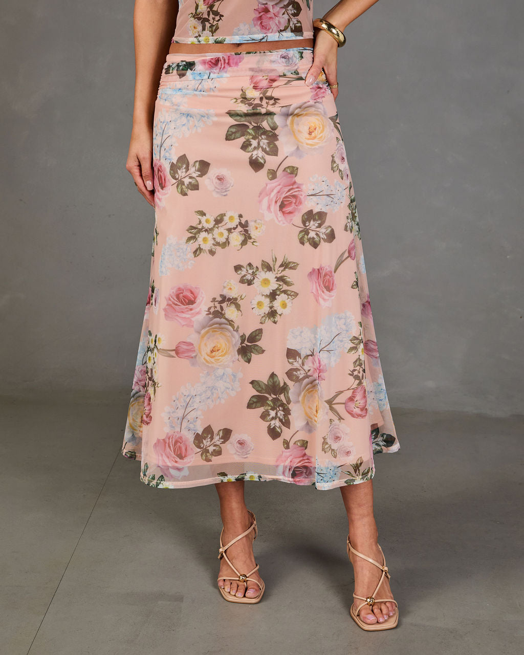 Petal Dream Floral Mesh Midi Skirt
