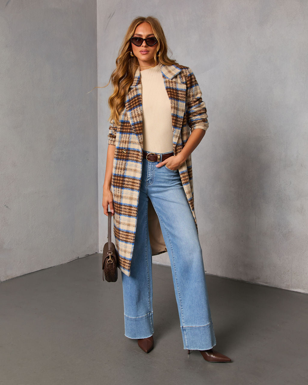 Isarn Plaid Double Breasted Long Coat