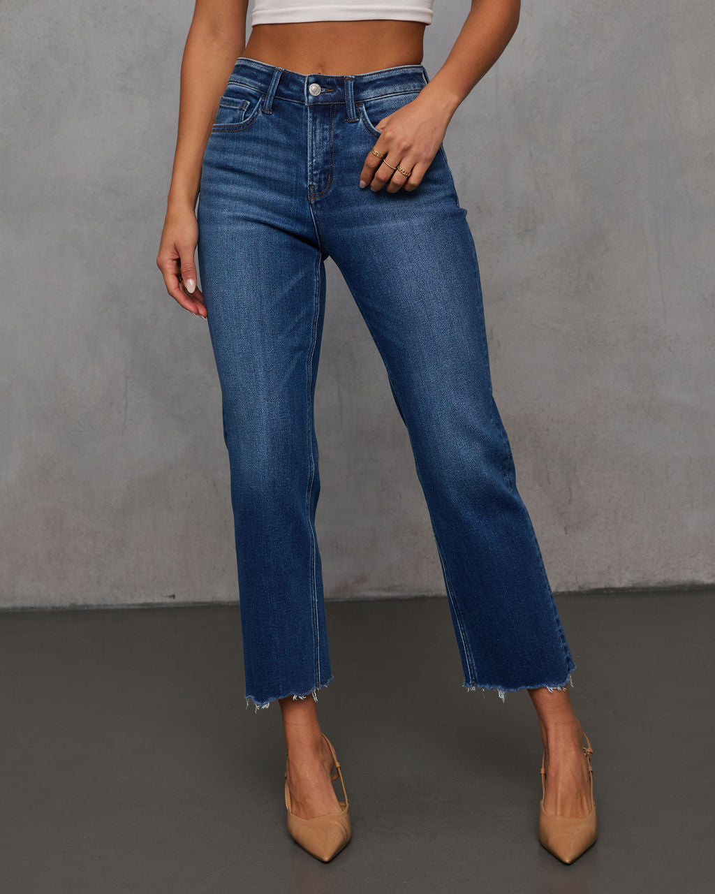 Rona Super Stretch High Rise Straight Leg Cropped Jeans