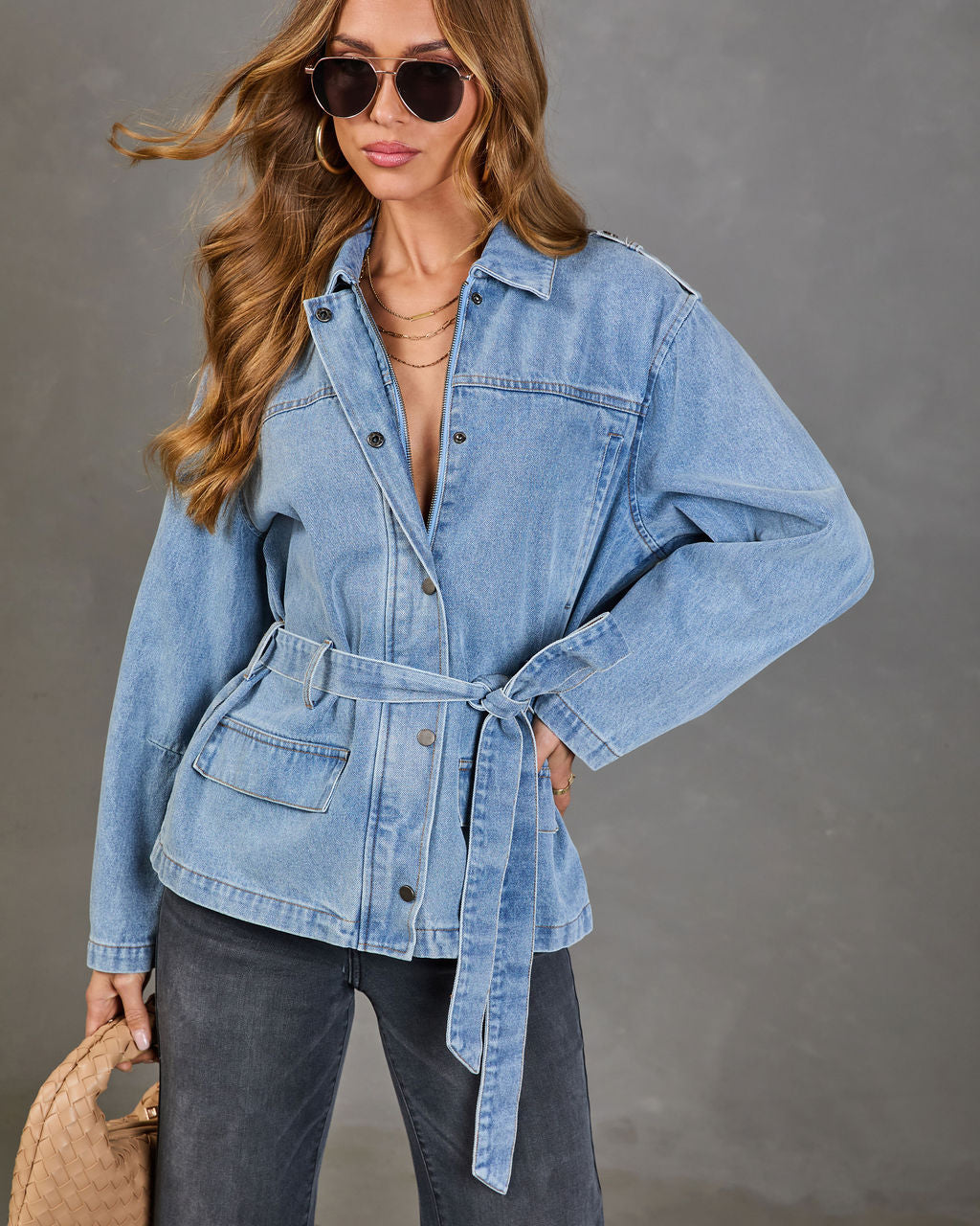 Weekend In Blue Waist Tie Denim Jacket