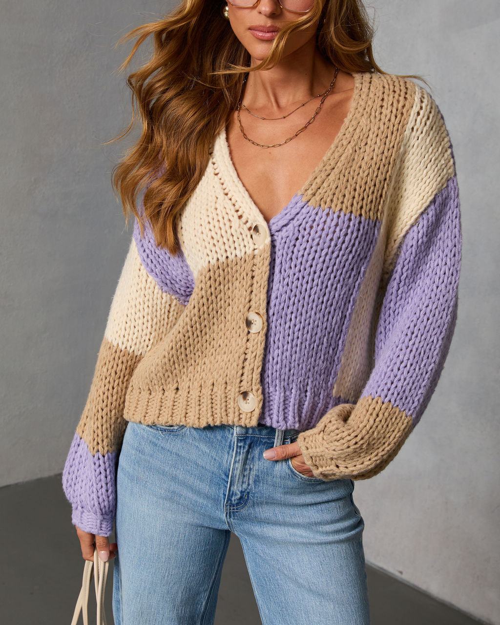 Calm Hour Chunky Color Block Cardigan