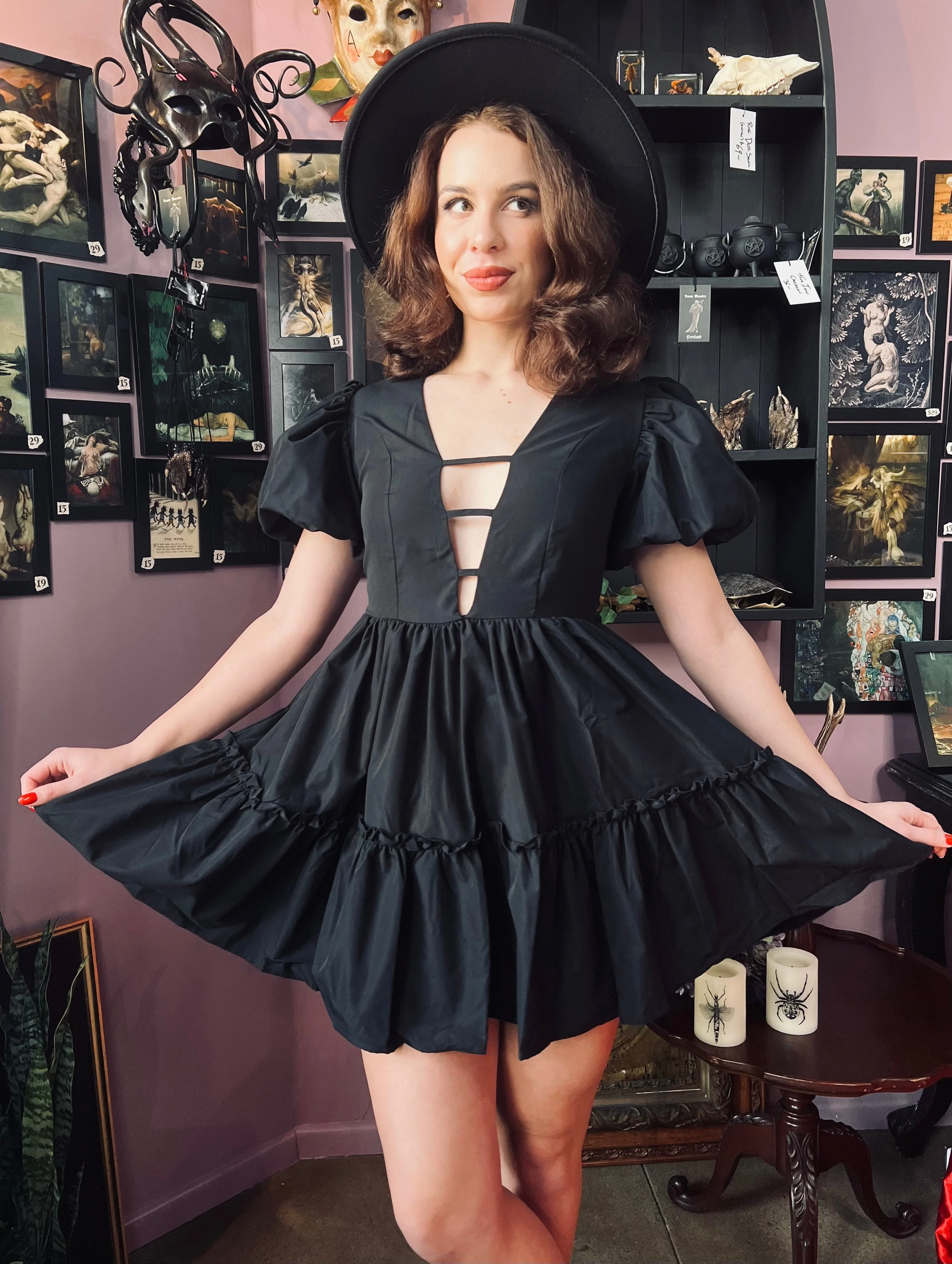 Austen - Cottage Core Bubble Party Dress with Cut Out Neckline