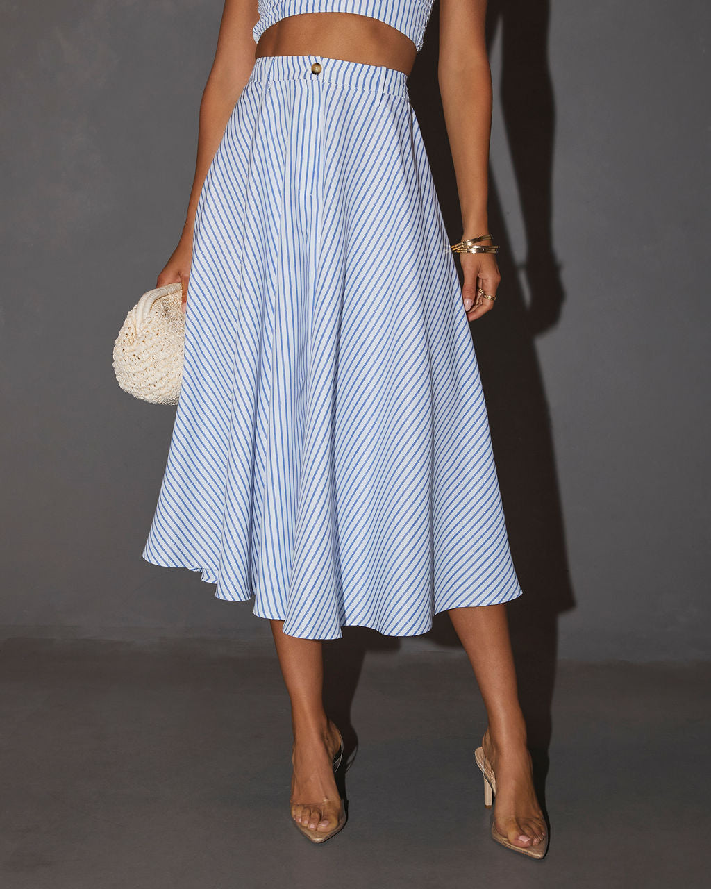 Lorie High Waisted Striped Midi Skirt