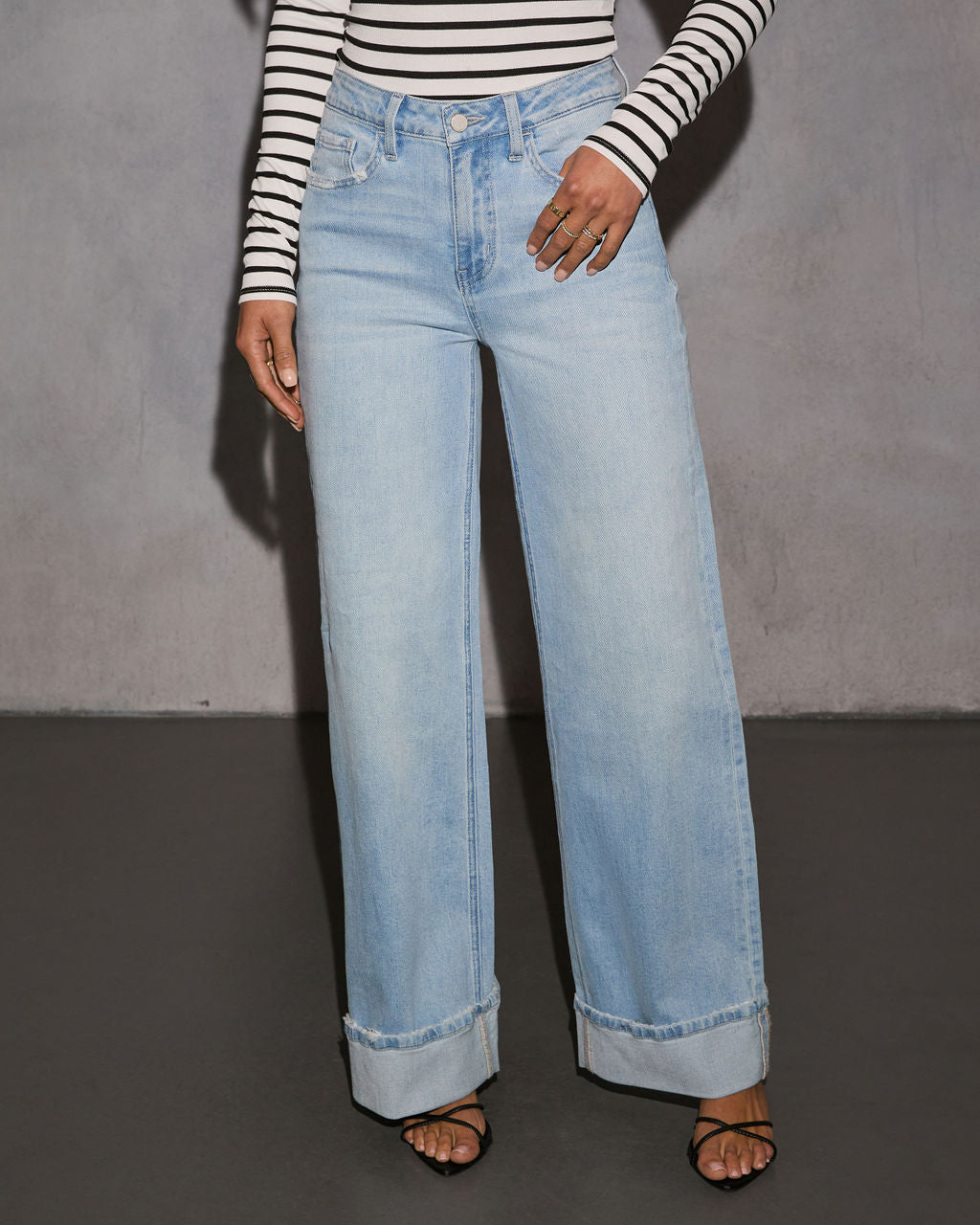 Laylia Stretch Distressed Wide Leg Jeans