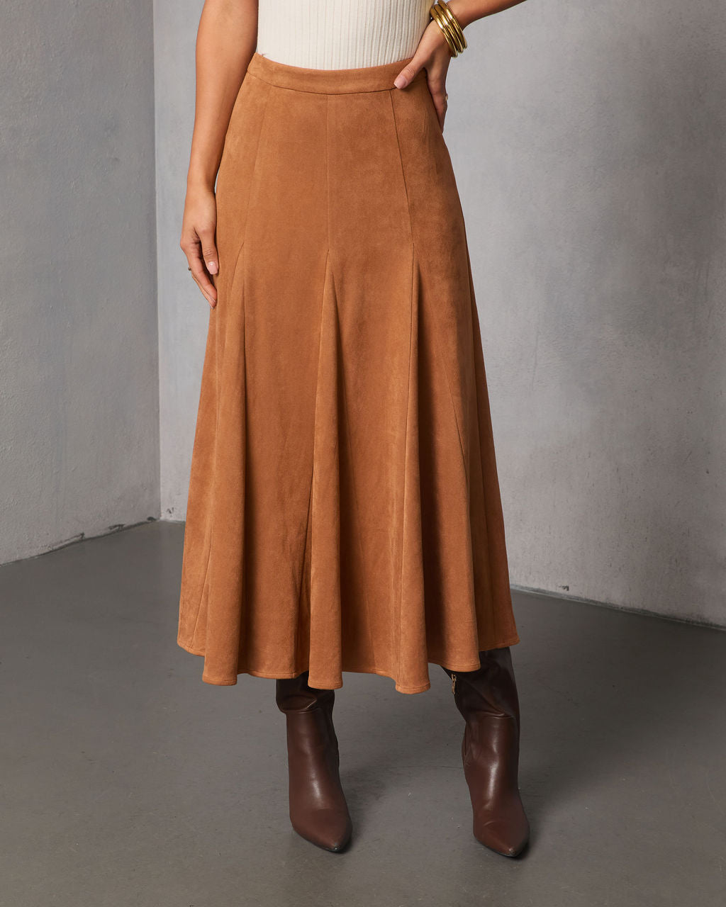 Maicie Pleated Faux Suede Maxi Skirt