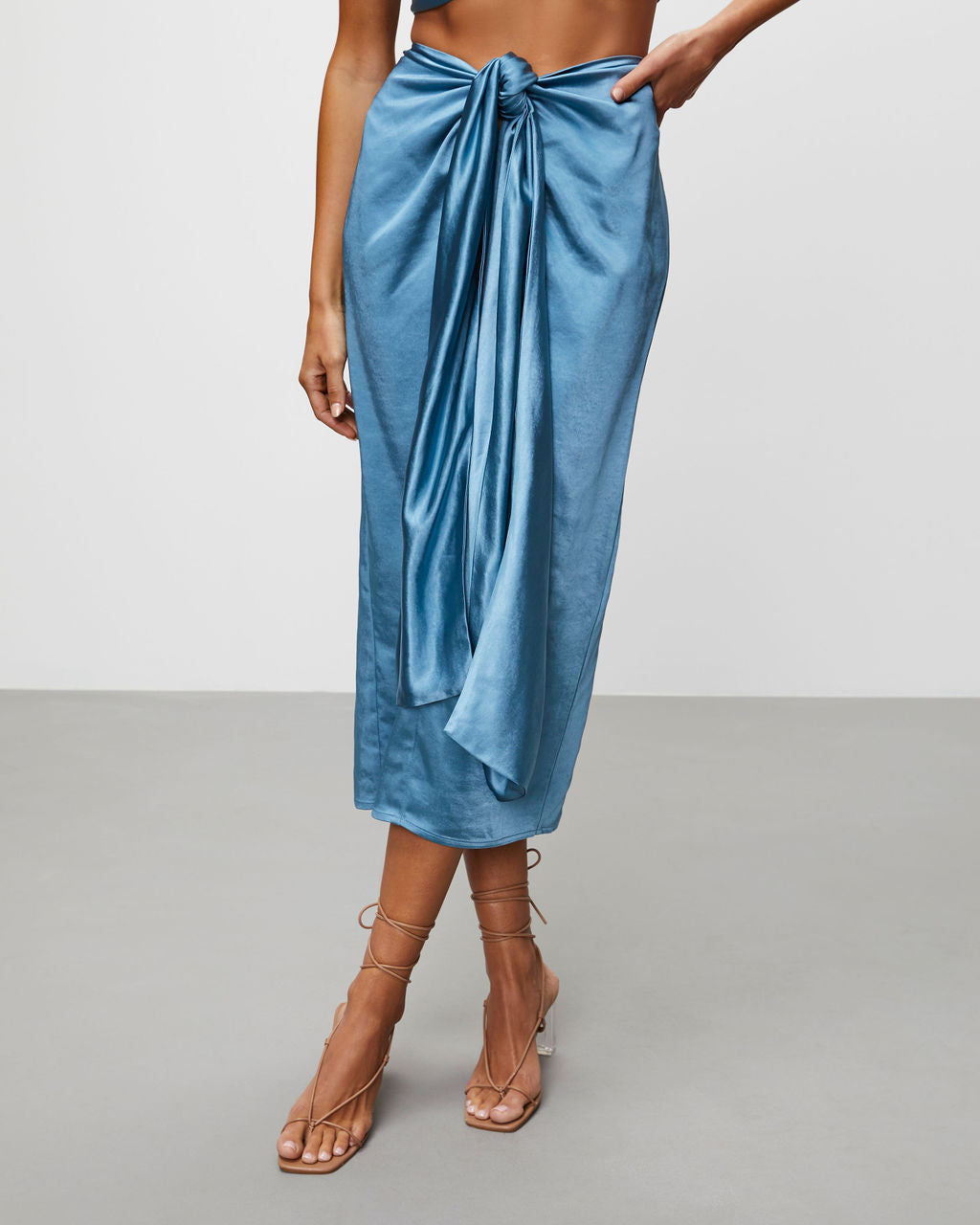 Elenora Satin Front Wrap Midi Skirt