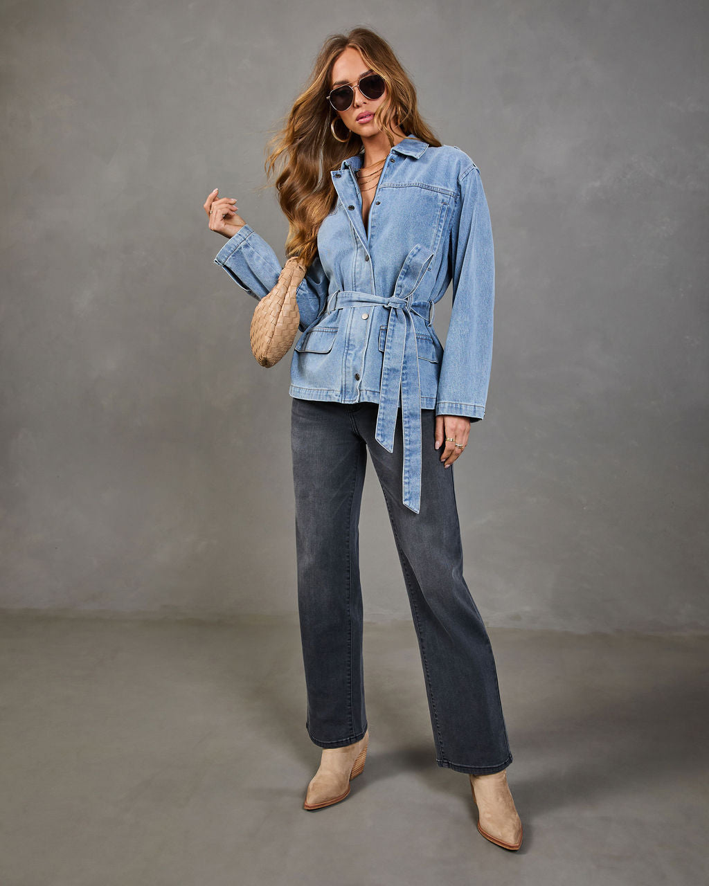 Weekend In Blue Waist Tie Denim Jacket
