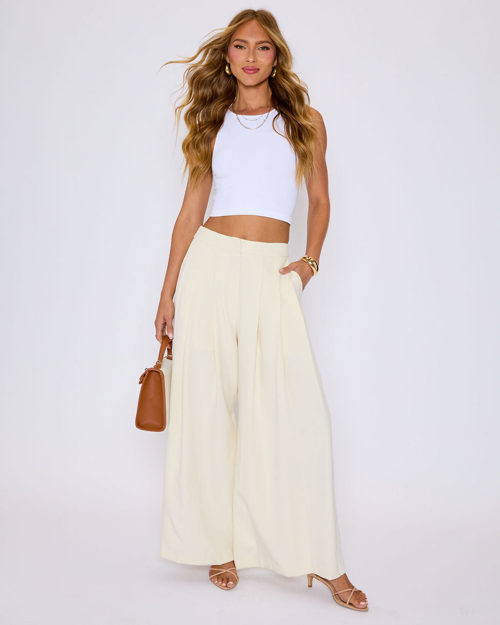 Polish Pleated Wide Leg Trouser