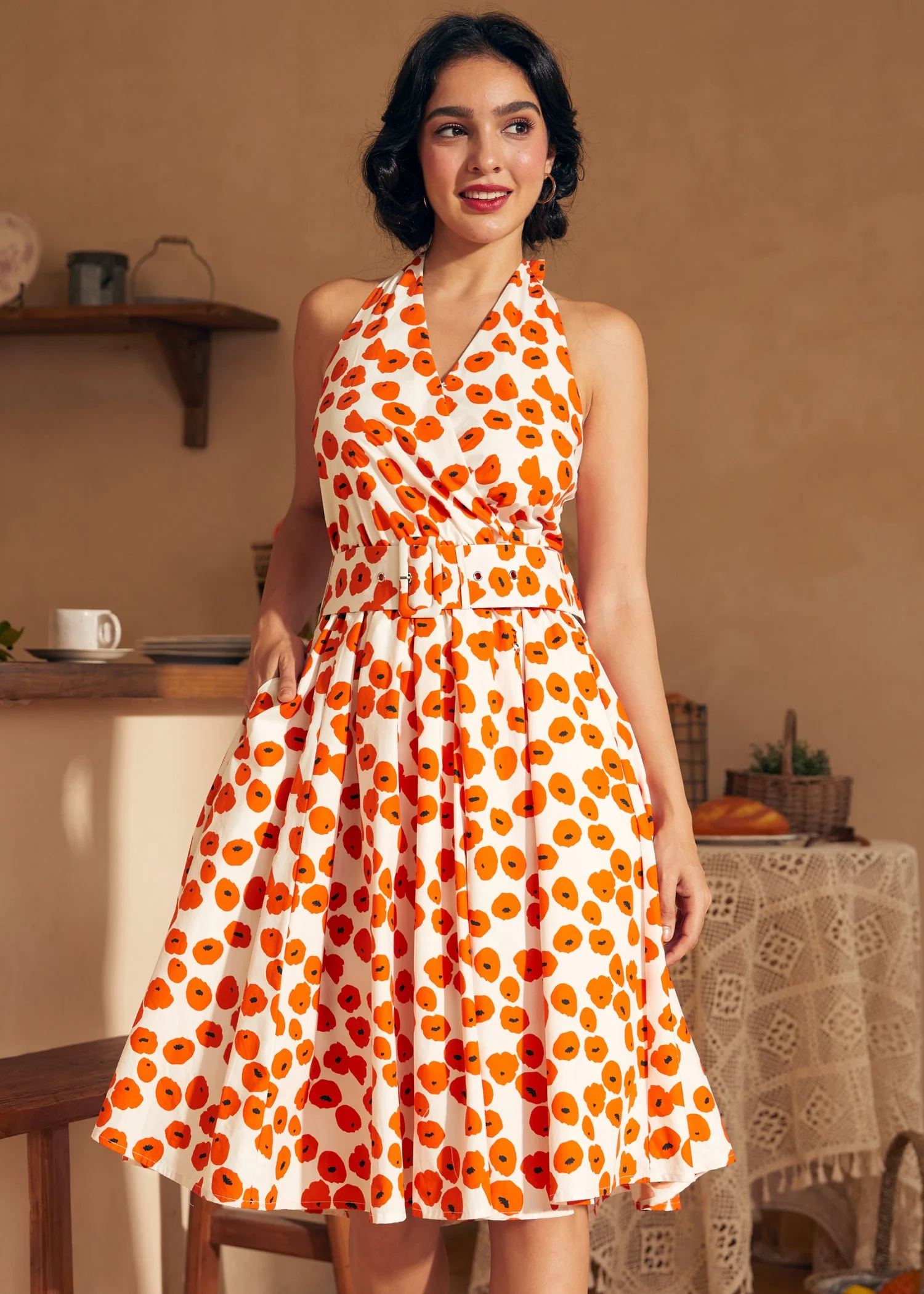Instant Energy Faux-Wrap Halter Dress