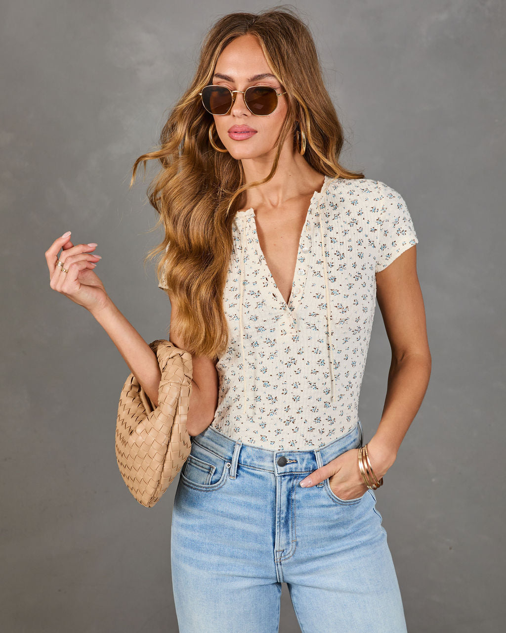 Blooming Free Henley Thermal Floral Top