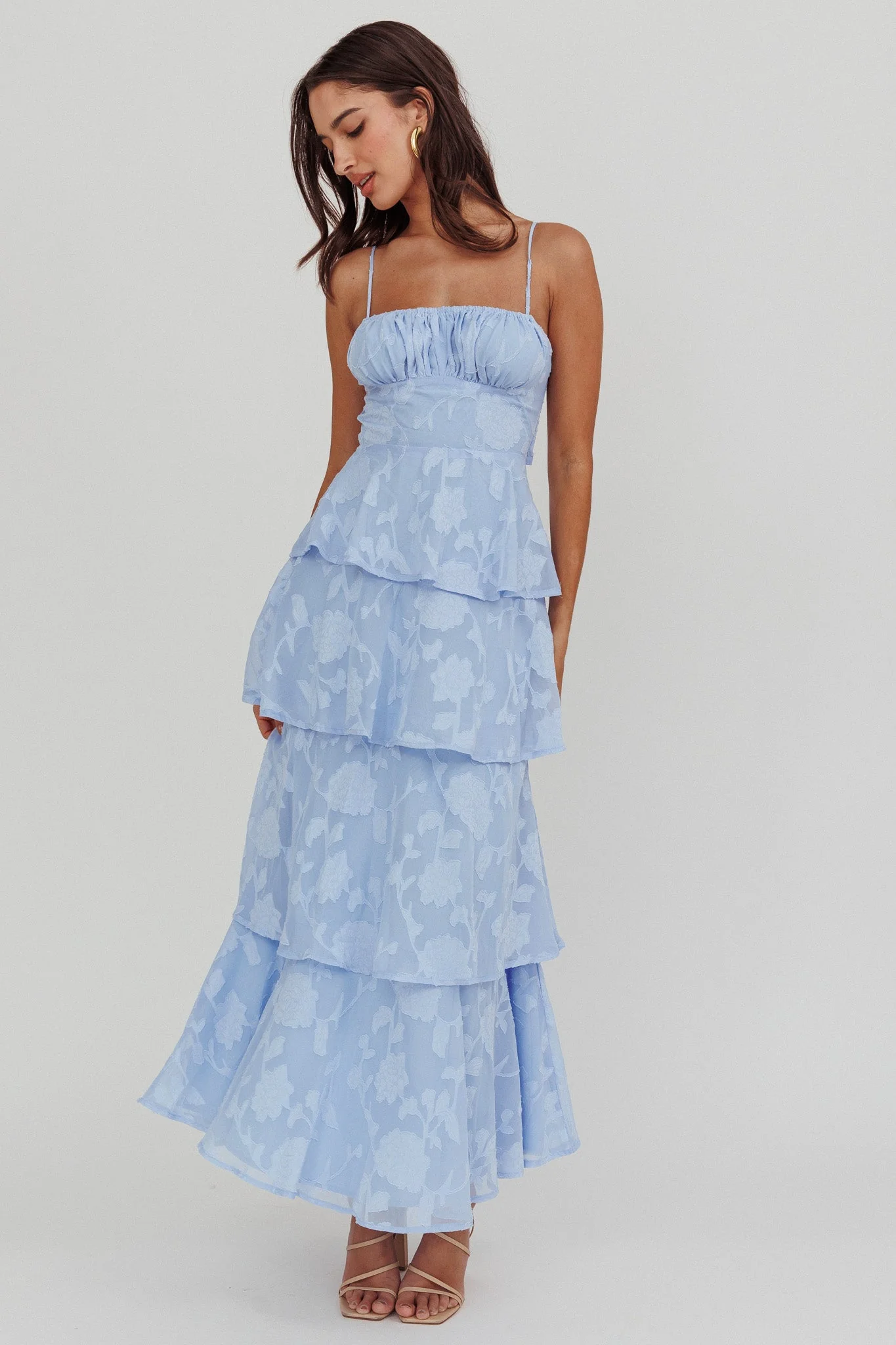 Provence Bloom Tiered Maxi Dress Blue