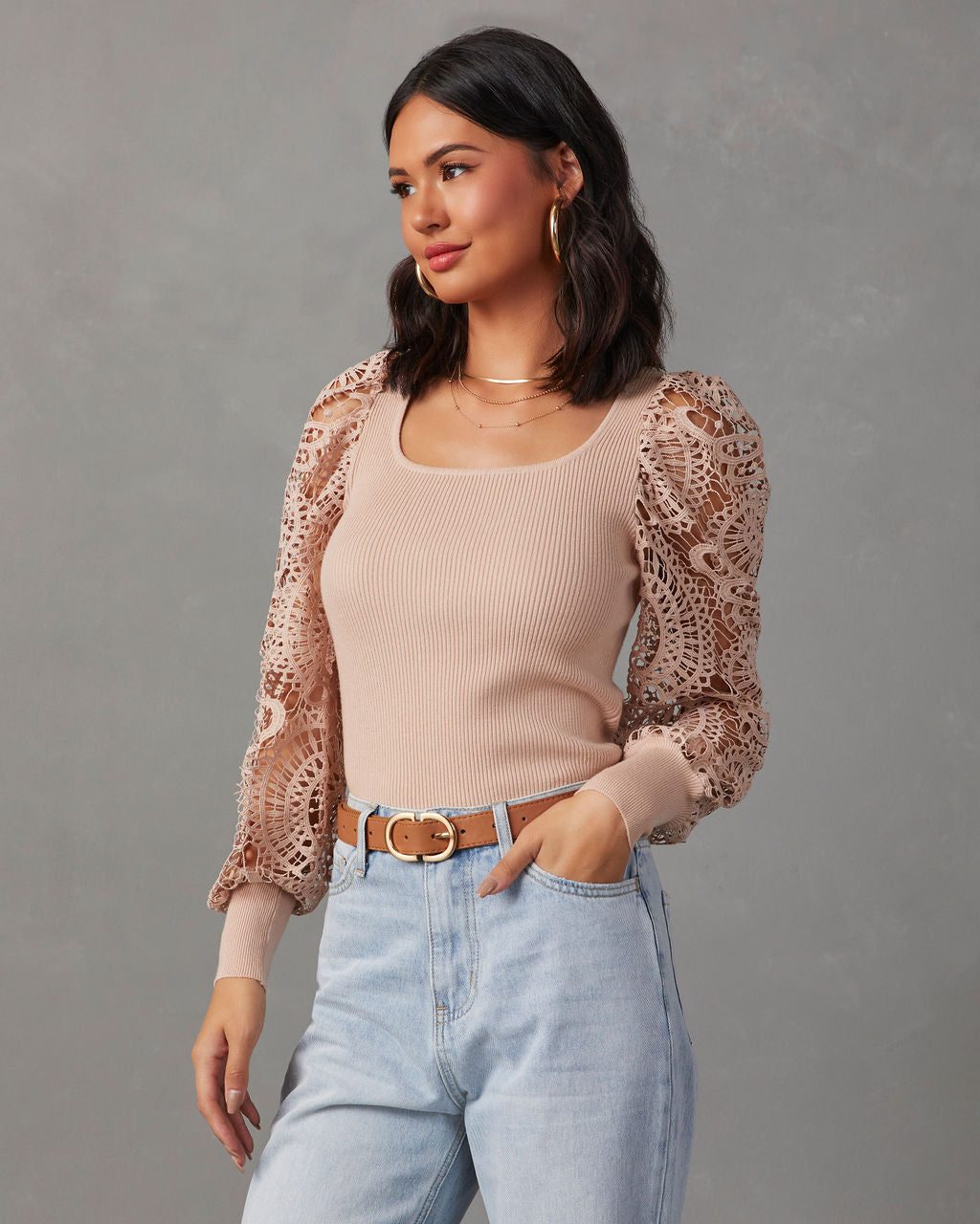 Sophia Crochet Sleeve Sweater Top