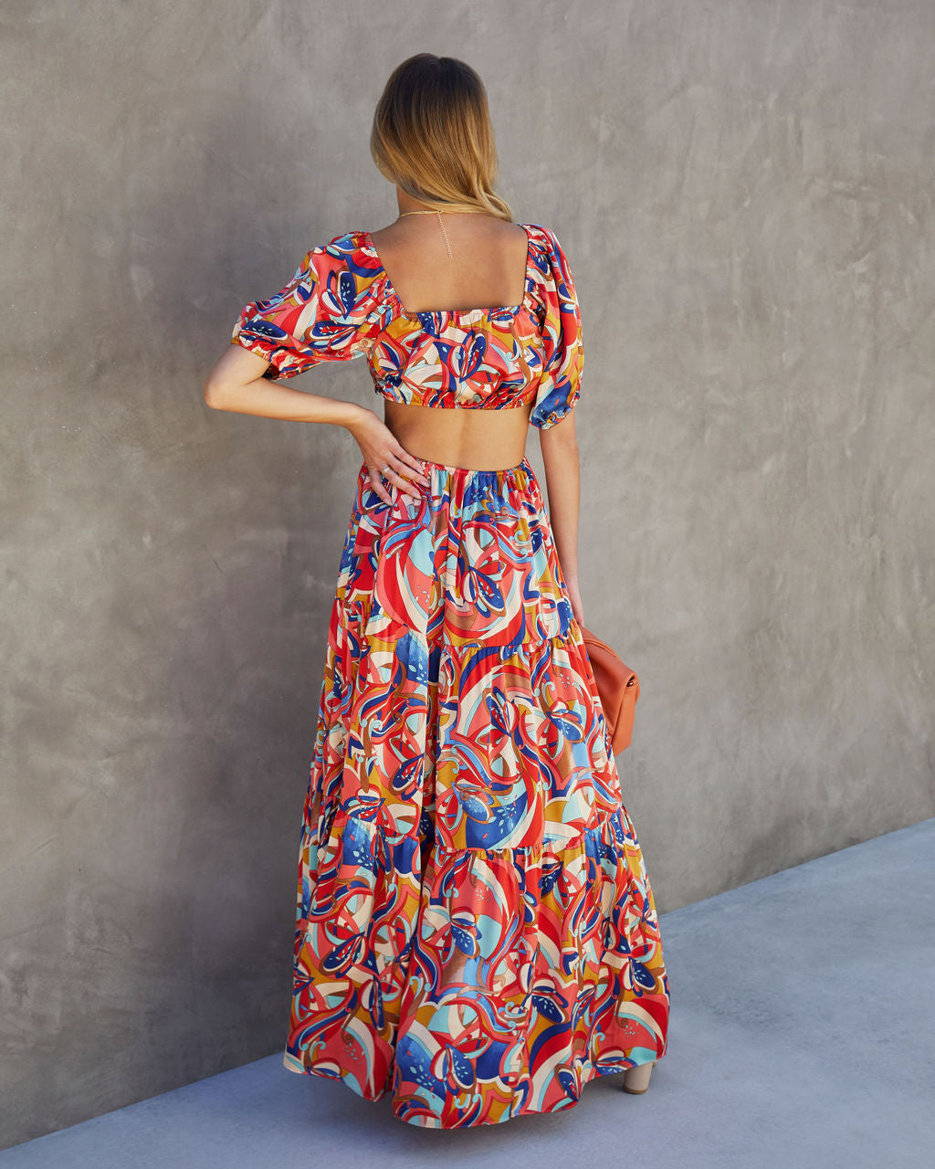 Roma Satin Printed Side Cutout Maxi Dress