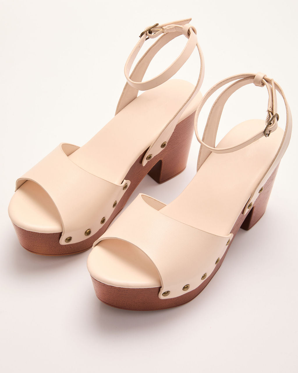 Freyia Wood Platform Studded Trim Heeled Sandals