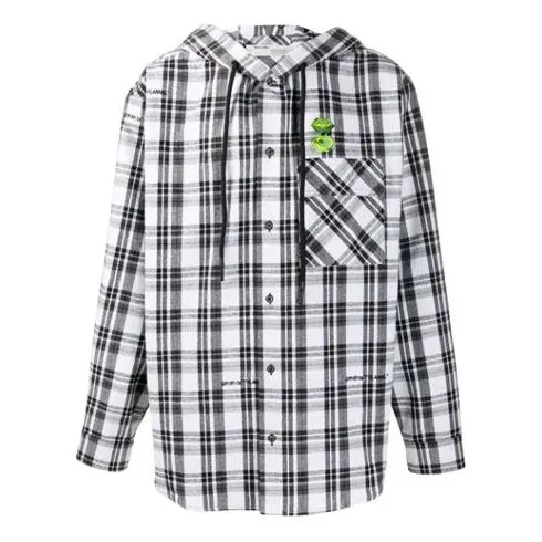 O-W Stripe Hooded Long-sleeve Shirt Unisex White OMGA099R20G710010100