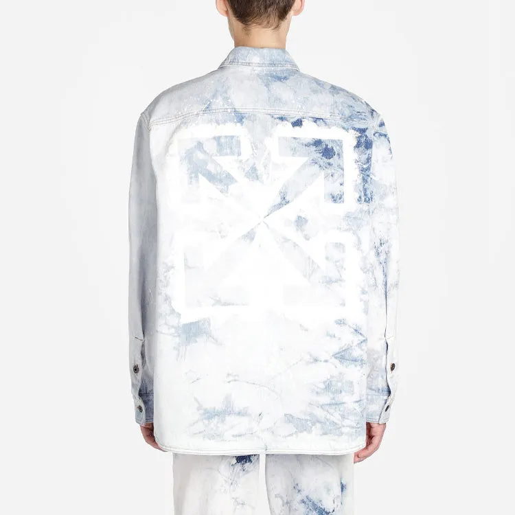 O-W Colour Colour Rendering Ink Lapel Loose Denim Jacket Men White OMYD017R203860201414